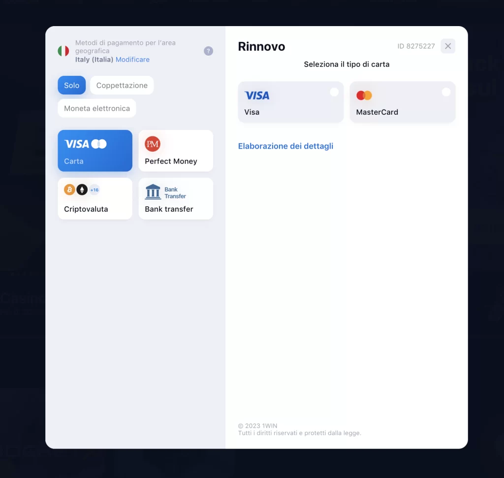 1Win Italia Seleziona